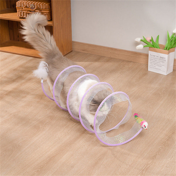 Cat Tunnel Collapsible Toy Feather Funny Exercise Indoor Ball Mouse Feather Toy