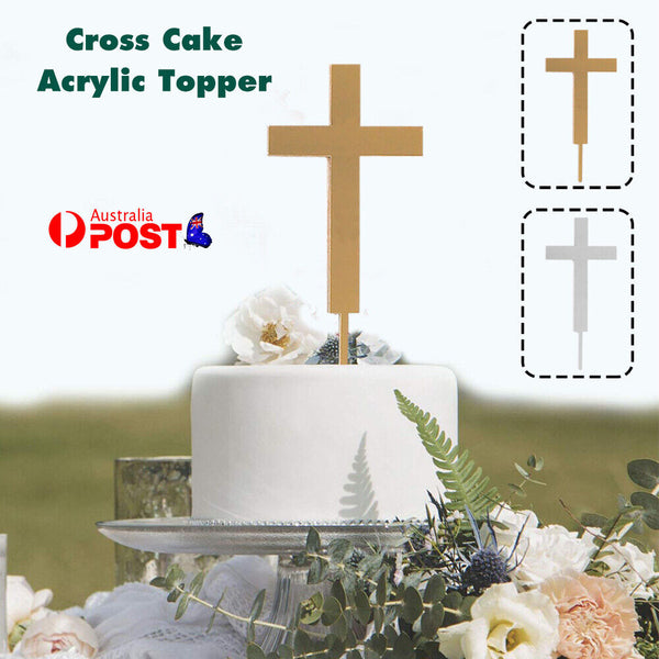 Cross Cake Acrylic Topper Baptism Christening Confirmation Wedding Gold Silver