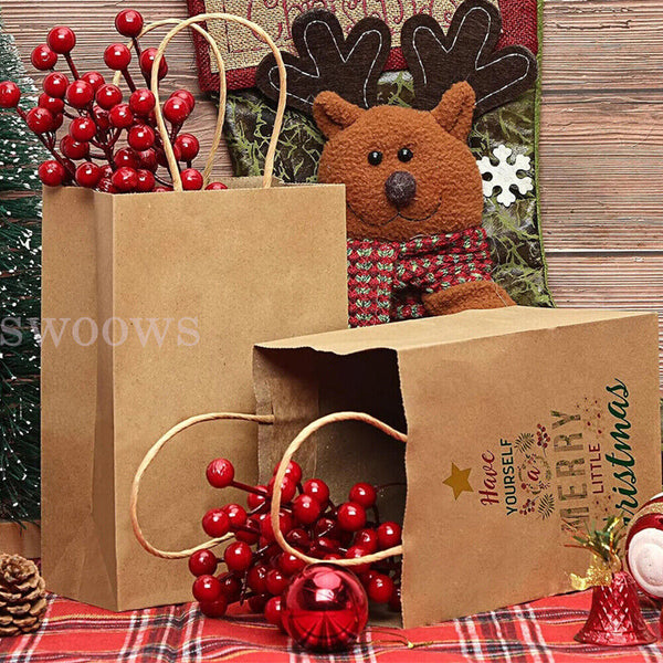 10/50PCS Bulk Kraft Paper Bags Gift Shopping Carry Craft Brown Bag with Handles