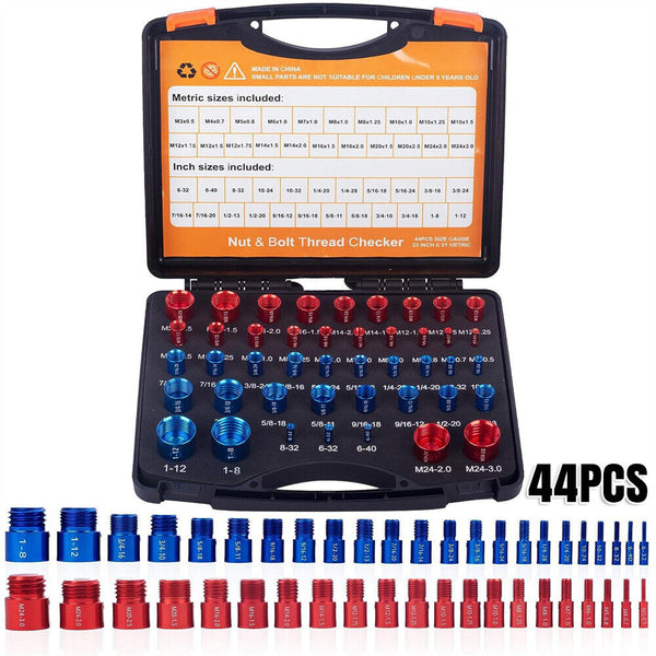 Thread Checker 44PCS Nut and Bolt Inch and Metric Screw Thread Identifier Gauge