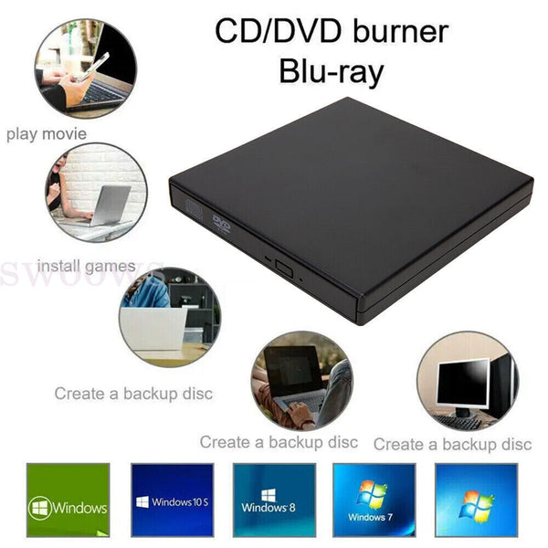 External Drive USB Portable Burner CD RW DVD ROM Reader Writer For Mac & Windows