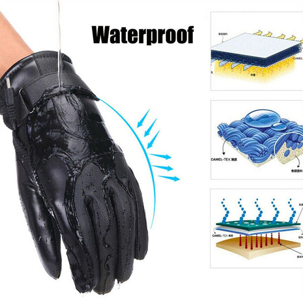 USB Electric Heated Gloves Motorcycle Riding Ski Rechargeable Waterproof Thermal