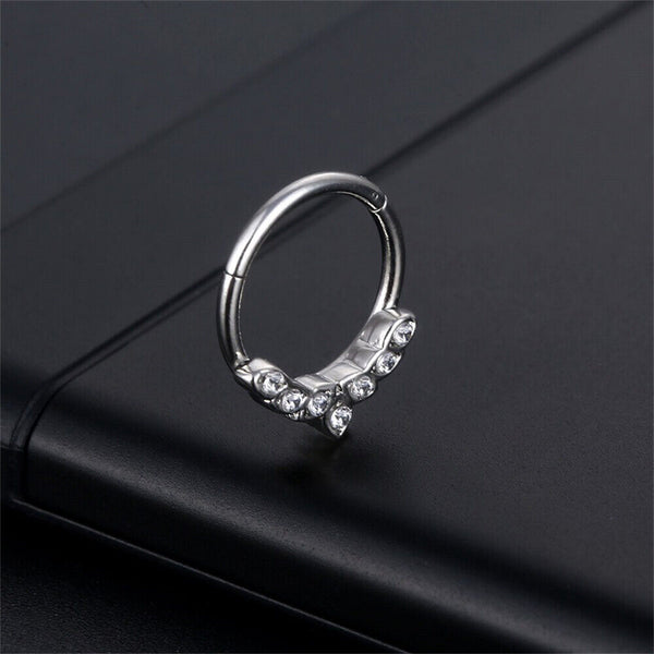 Surgical Steel 16g CZ Hinged Ring Clicker Nose Ear Tragus Septum Piercing 1pc