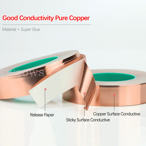 Double Sided Copper Foil Tape 50M x10mm EMI Shielding Conductive Adhesive Tapes