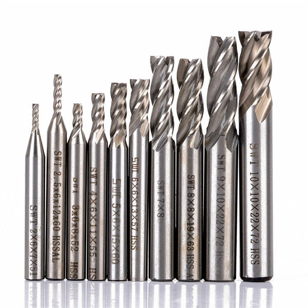 10Pcs 4 Flute Milling Drill Bit Cutter Carbide End Mill CNC Tools 2-10mm Milling