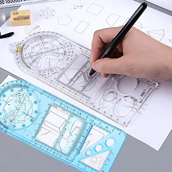 Multifunctional Geometric Ruler Drawing Template School Office Measuring Tool AU