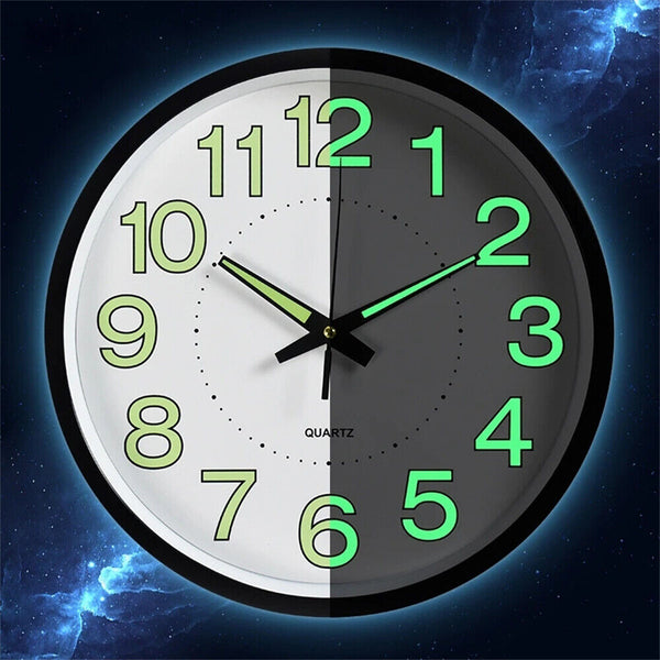 12'' Luminous Wall Clock Glow In The Dark Silent Quartz Indoor Home Modern Clock