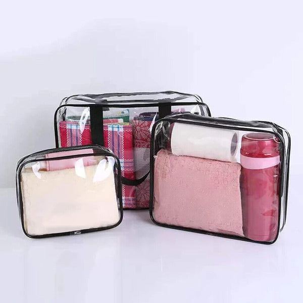 3PCS Travel Wash Bag Holder Set Cosmetic Makeup Toiletry Clear PVC Organize