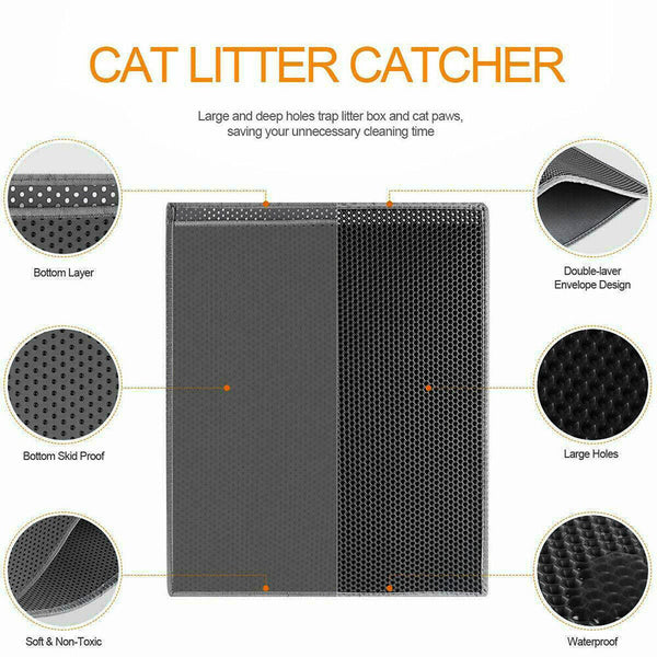 Double-Layer Cat Litter Mat Waterproof Trapper Foldable Pad Pet Rug Home Urine