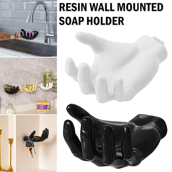 1/2x Resin Wall Mounted Soap Holder Rack Adhesive Hand Shape Storage Holder