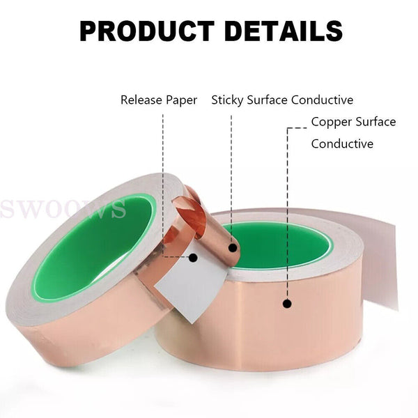 Double Sided Copper Foil Tape 50M x10mm EMI Shielding Conductive Adhesive Tapes