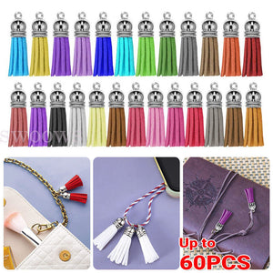 Up 60pc Leather Key Chain Ring Tassel Pendants Bulk Mixed Crafts Jewelry Making