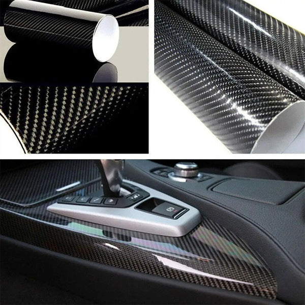 NEW BEST 7D Gloss Black Carbon Fibre Fiber Vinyl Car Wrap Air Release Film Mat