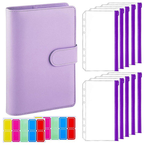 A6 PU Leather Binder Cover Binder Pockets Cash Envelope Wallet Planner Notebooks