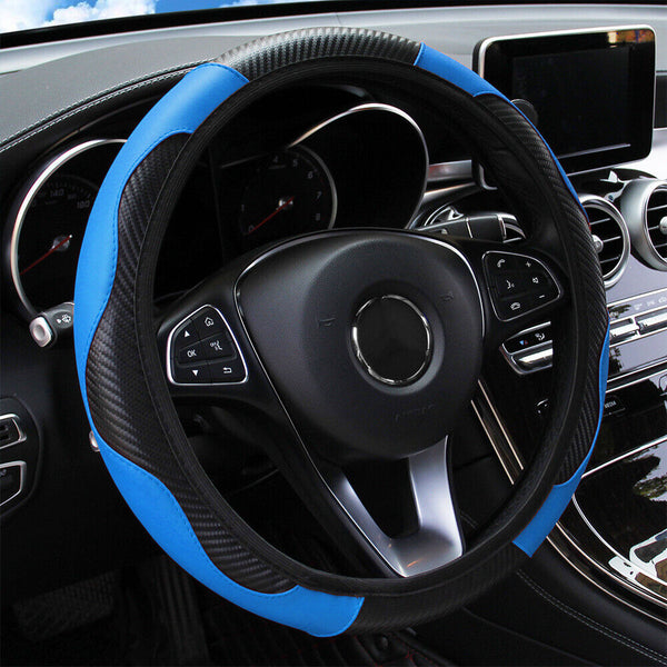 Car Steering Wheel Cover Leather Breathable Anti-slip Protector Universal 38cm