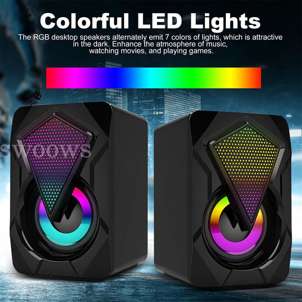 LED Light Stereo USB Wired Powered Multimedia Speaker for PC/Laptops/ Phone