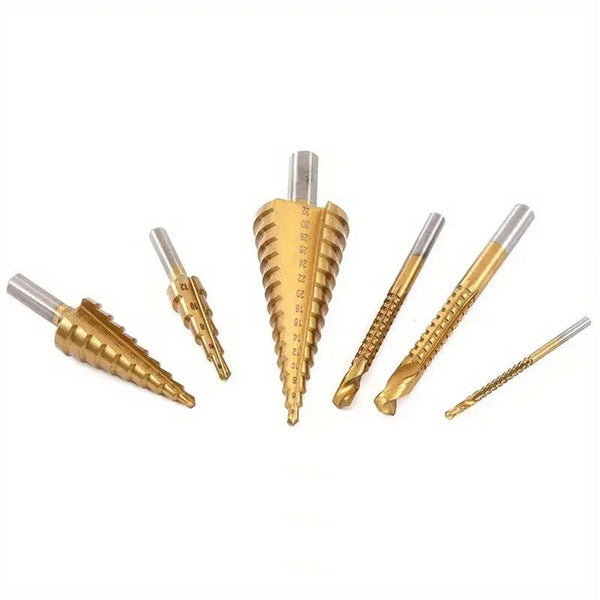 HSS 6PCS Titanium Step Drill Bit Set High Speed Reaming Pagoda Sawtooth Set AU