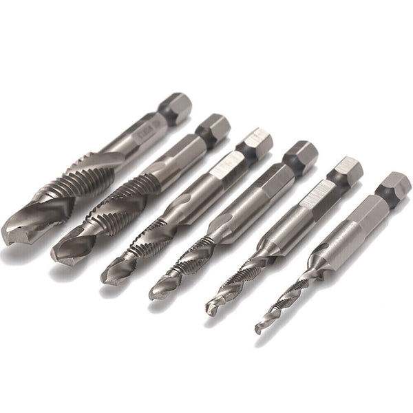 6X HSS Hex Shank Tap Drill Bits Metric Thread Screw Compound Tapping Set Tool