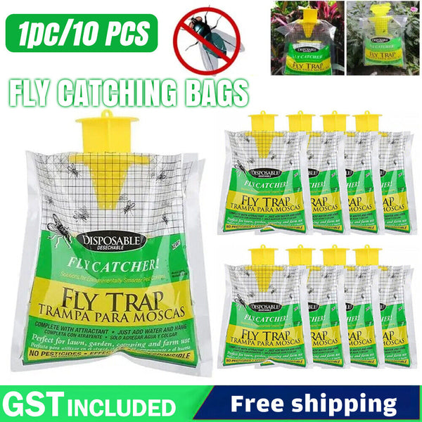 1-10x Fly Catching Bag Fast Results for Outdoor Disposable Fly Trap Pest-Control