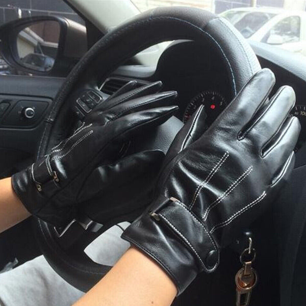 Leather Gloves Motorcycle Men Full Finger Touch Screen Driving Winter Warm New