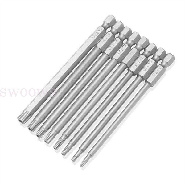 8x T8-T40 Torx Screwdriver Bit Set Hex Security Magnetic Head 100mm Long New