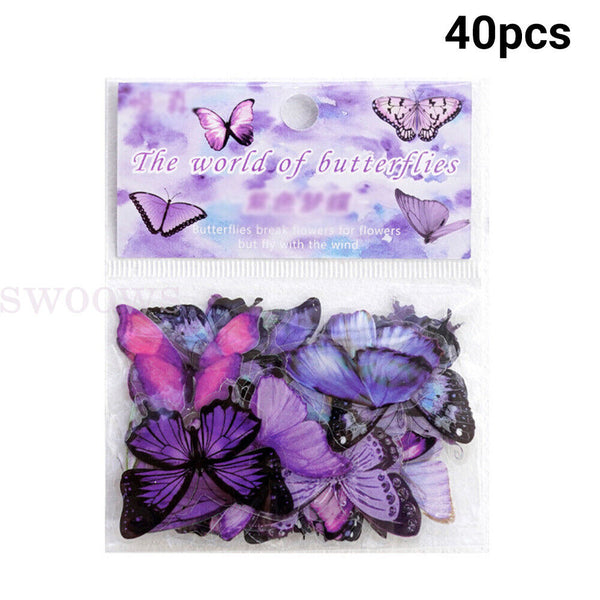 40 PCs Scrapbooking Butterfly Stickers Journal Diary PET Transparent Sticker DIY