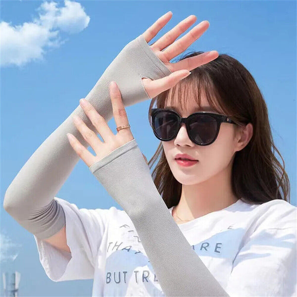 UV Sun Protection Cooling Long Arm Driving Half Finger Gloves Sleeve Sports