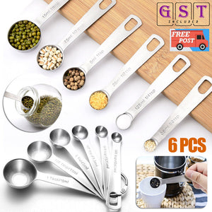 6pcs Measuring Spoons Set Stainless Steel Jugs Tea Coffee Kitchen Baking Tool AU