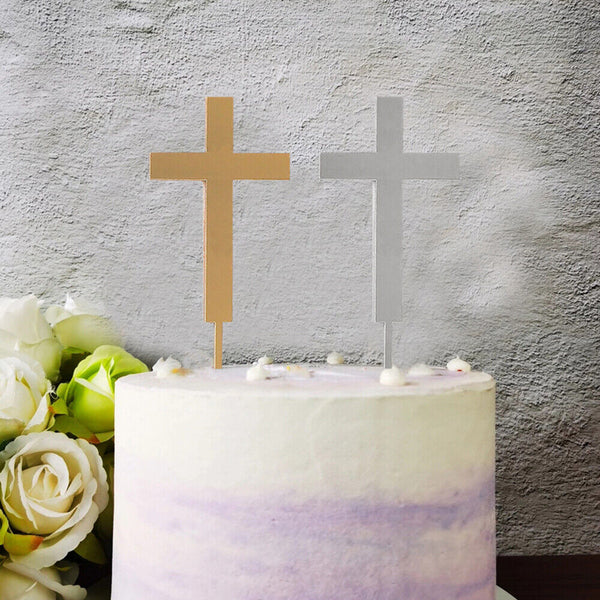 Cross Cake Acrylic Topper Baptism Christening Confirmation Wedding Gold Silver