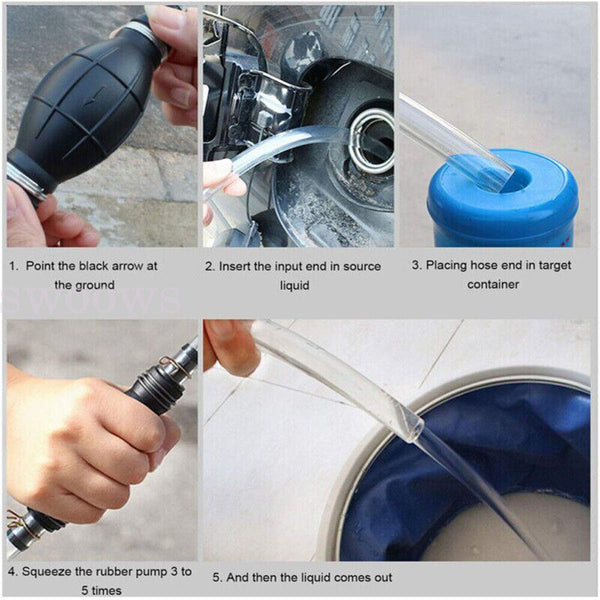 Manual Water Oil Liquid Syphon Petrol Fuel Hose Transfer Pump Hand Siphon Pipe