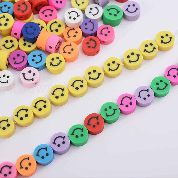 50pcs 10mm Smiley Face Pony Beads Polymer Clay Fun Mix DIY Jewellery Spacer AU