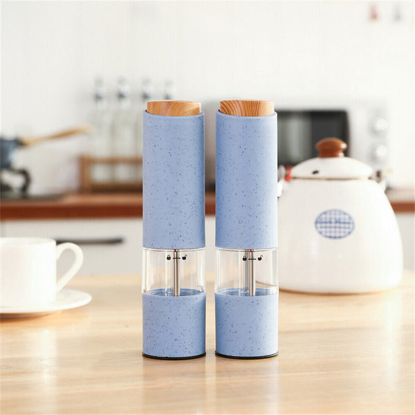 2PCS Adjustable Electric Salt & Pepper Grinder Mills Shakers Set With Holder Au