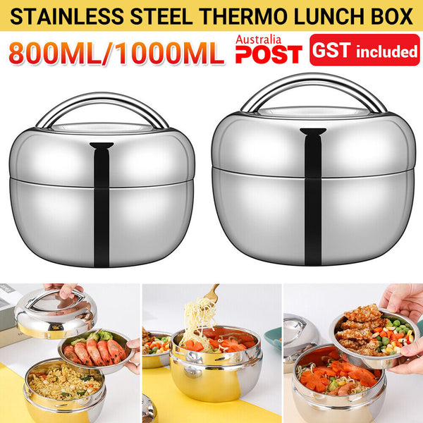 1/2Stainless Steel Thermo Insulated Thermal Lunch Bento Box Round Food Container