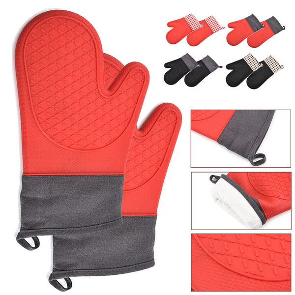 Silicone Oven Kitchen Glove Heat Resistant Mitt Non-Slip Baking Glove Long NEW