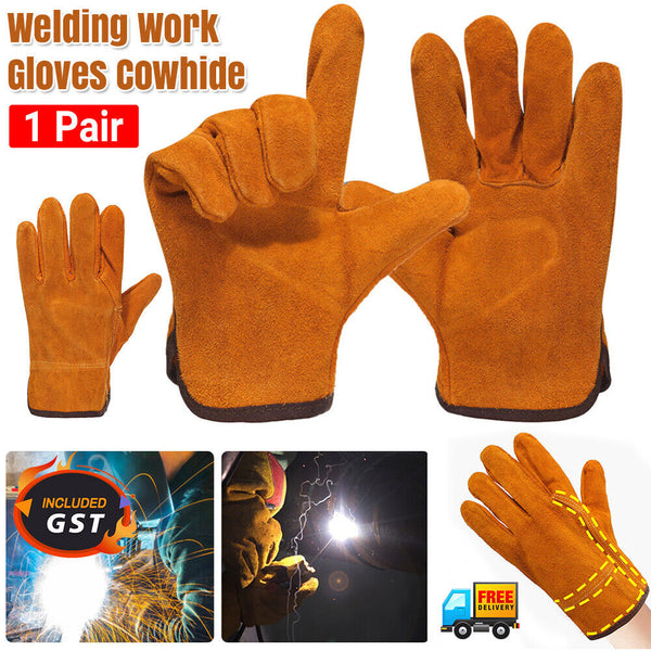 Welding Work Gloves Cowhide Leather Welder Protection Thorn Proof Heat Resistant