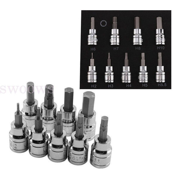 9pc Allen Key Sockets Hex Bit Socket Set 3/8 Drive & Drill Driver Metric 2-10mm