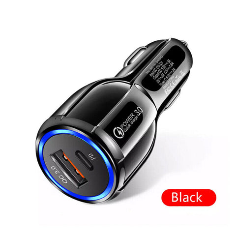 QC3.0 USB Type C Fast Car Charger 2 Ports Power Adapter For Apple iPhone Samsung