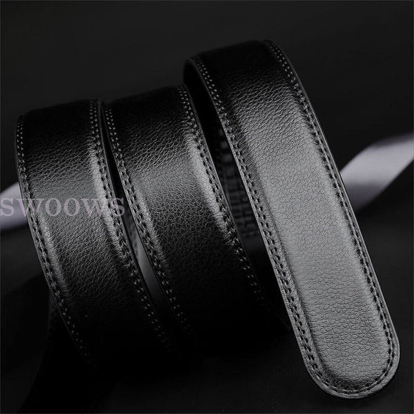 Quality Black H Belt Premium Leather Strap w/o Buckle Women Man 3.5cm width