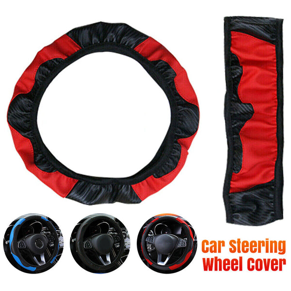 Car Steering Wheel Cover Leather Breathable Anti-slip Protector Universal 38cm