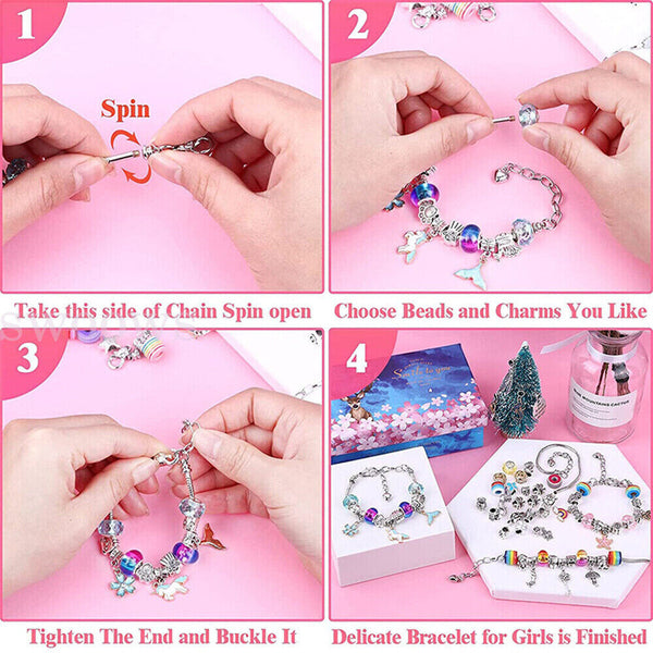 Beads Jewellery Charms Pendant Set DIY Craft Kids Girls Gift Bracelet Making Kit