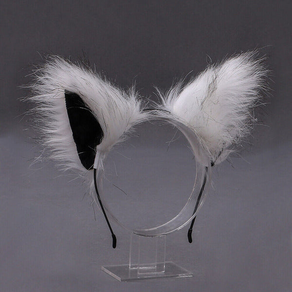 1/2xWomen Girls Fluffy Fur Cat Kitty fox animal Costume Ears Party Hair Clips On