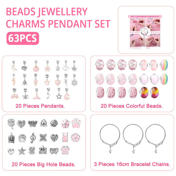 Beads Jewellery Charms Pendant Set DIY Craft Kids Girls Gift Bracelet Making Kit