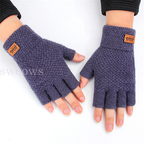 Thick Fingerless Gloves Driving Gloves Knitted Alpaca Wool Half Finger Mittens