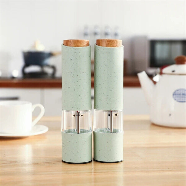 2PCS Adjustable Electric Salt & Pepper Grinder Mills Shakers Set With Holder Au