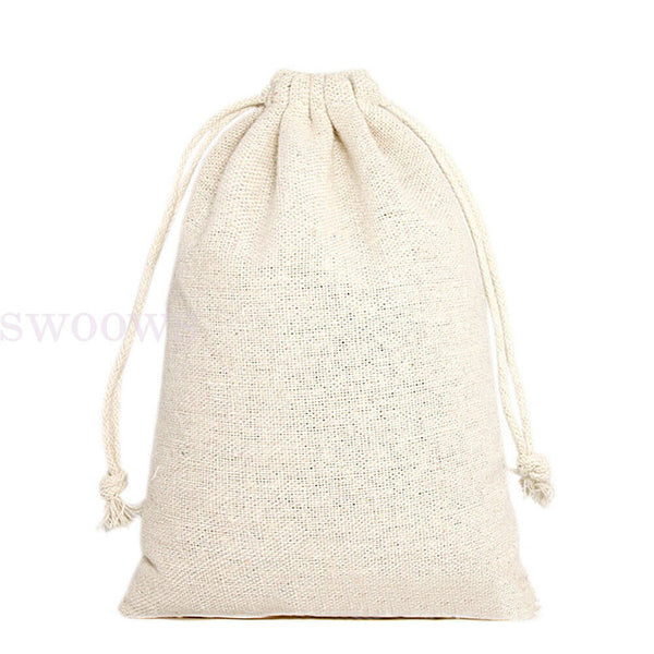 10-100X  Drawstring Storage Bags Calico Bags Natural Linen Tote Gift Bag Bulk