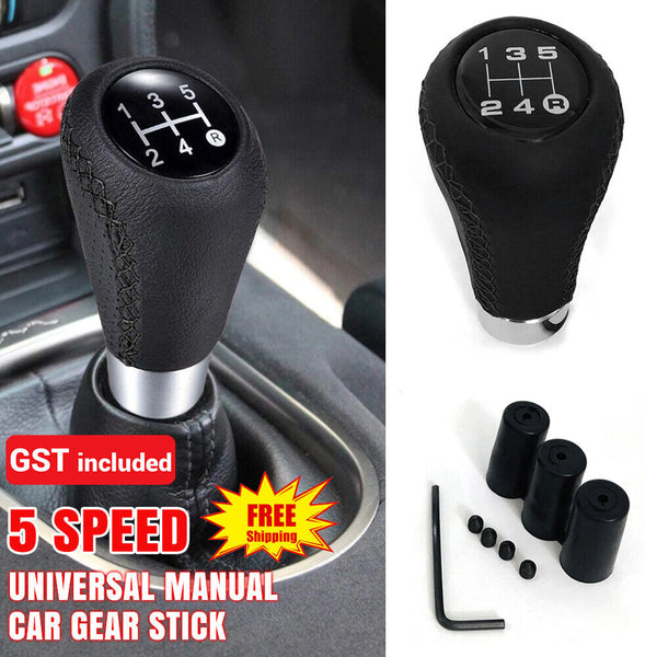 Leather 5 Speed Manual Car Gear Stick Shift Knob Shifter Lever Universal AU