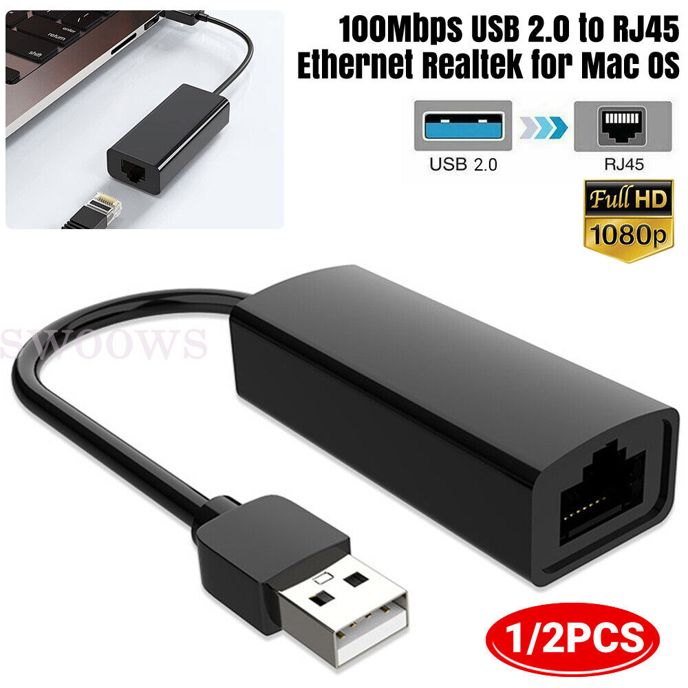 1/2x USB 2.0 to RJ45 Ethernet LAN Network Adapter 100 Mbps For PC Laptop Mac