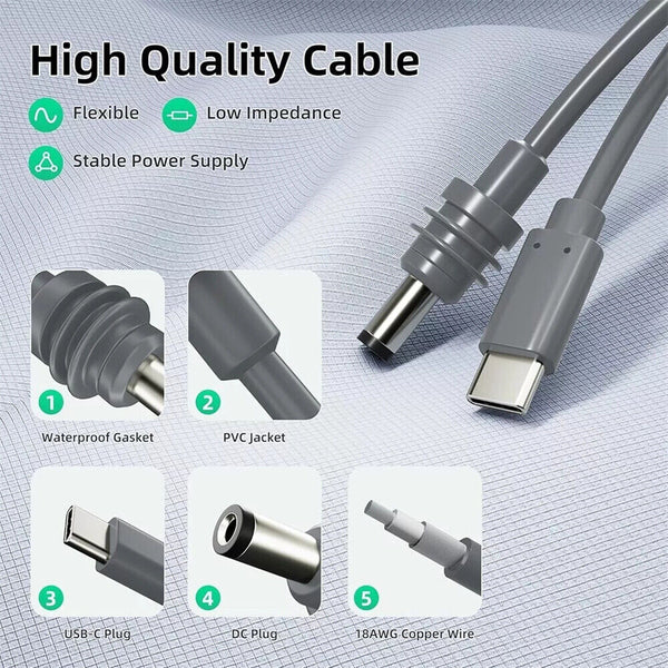 1/2x Waterproof USB C To DC Cable For Starlink Mini Fast And Reliable Charging