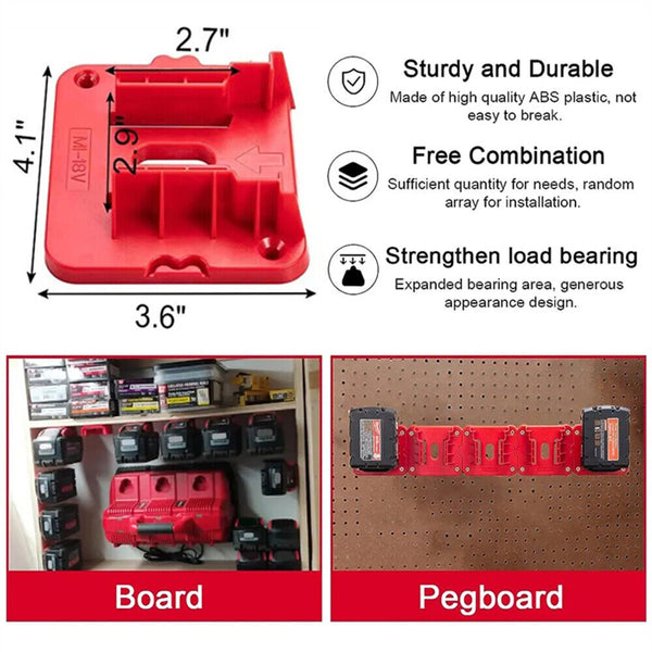 UP20x Battery Mounts Storage Holder Rack For Milwaukee M18 18V Tool Battery Red