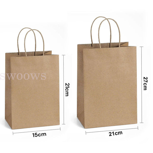 10/50PCS Bulk Kraft Paper Bags Gift Shopping Carry Craft Brown Bag with Handles